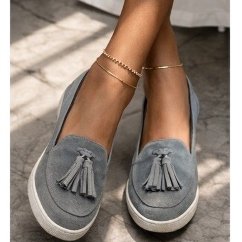 Naturalizer Dusty Blue Suede Tassel Loafers Slip On Comfort Women's Size 7.5